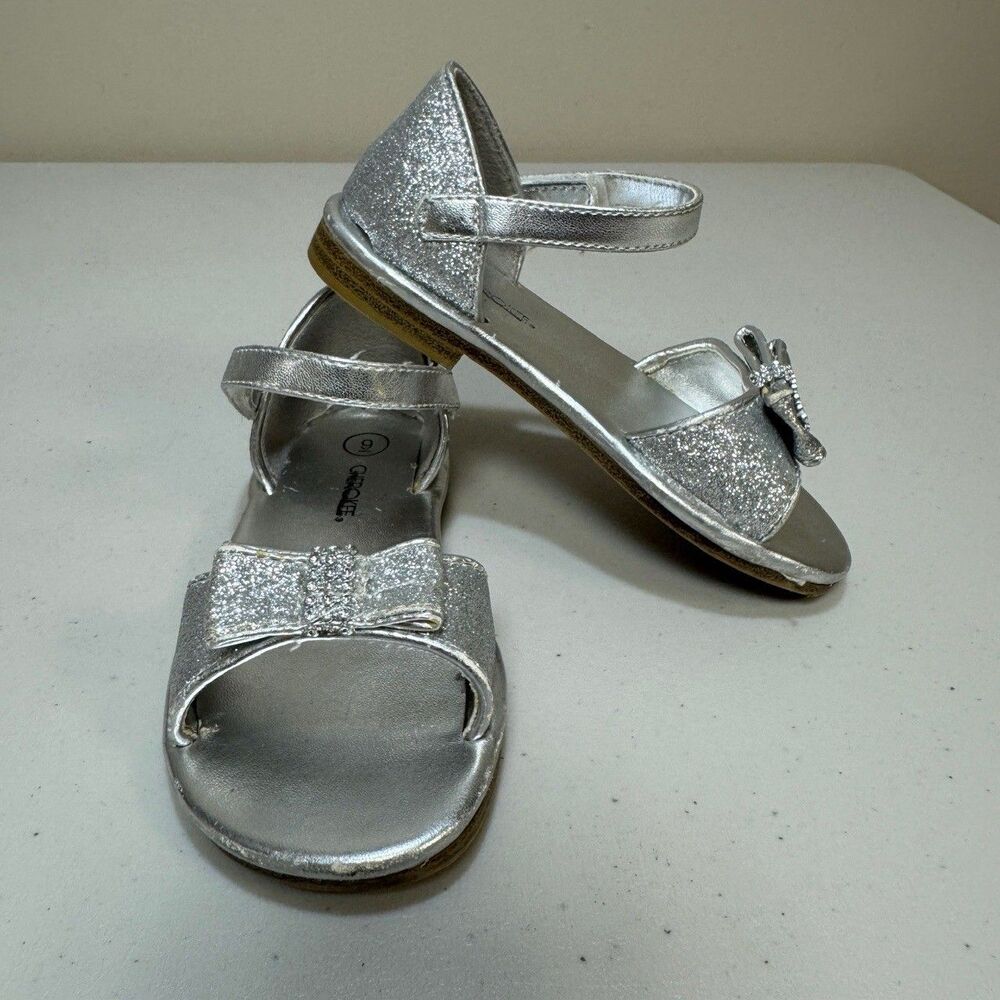 Silver Glitter Sandals Girls 9 Dress Formal Costume Toddler Holiday Christmas